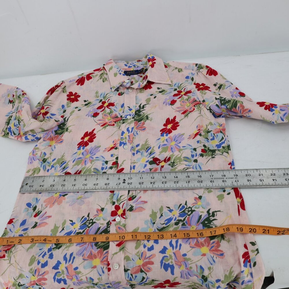 Polo Ralph Lauren Tunic Women's 10 linen Long Sleeve Top Floral Button Down - Picture 11 of 11